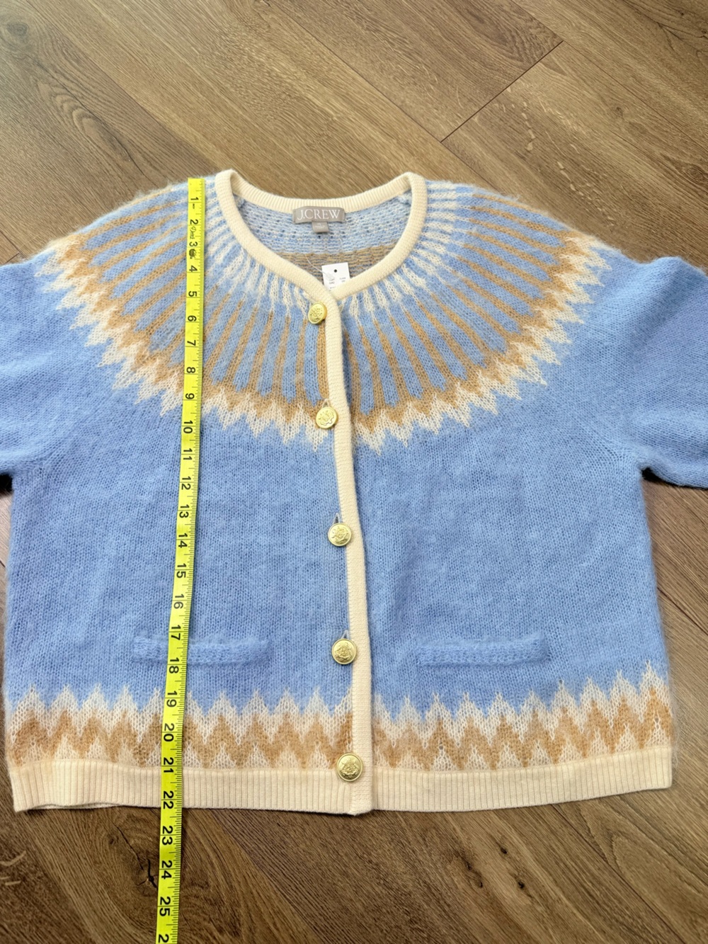 NWT J. Crew Fair Isle Cardigan Sweater Brushed Yarn Frosted Tundra Sand Blue XL - Picture 13 of 13